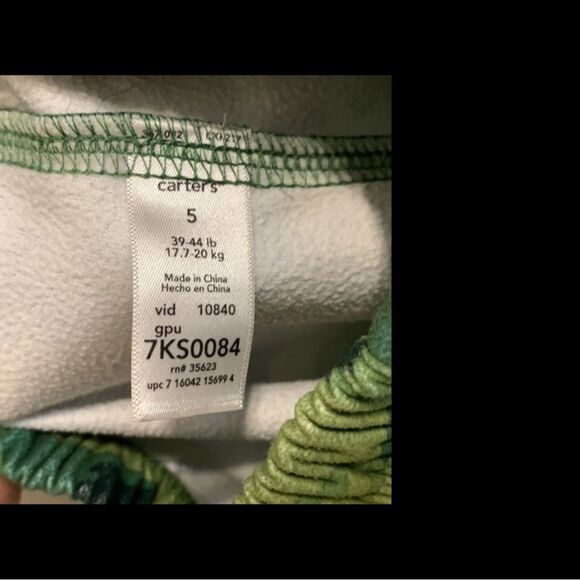 Carter’s | Boys Green Dinosaur Fleece Pajamas Set PJ Size 5 - Picture 6 of 7